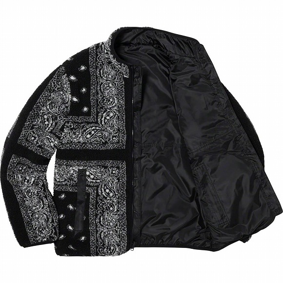 19fw Supreme Reversible Bandana Fleece Jacket Black M ...