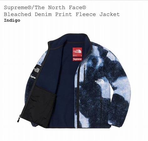 Supreme The North Face Bleached Denim Print Fleece Jacket (Indigo 